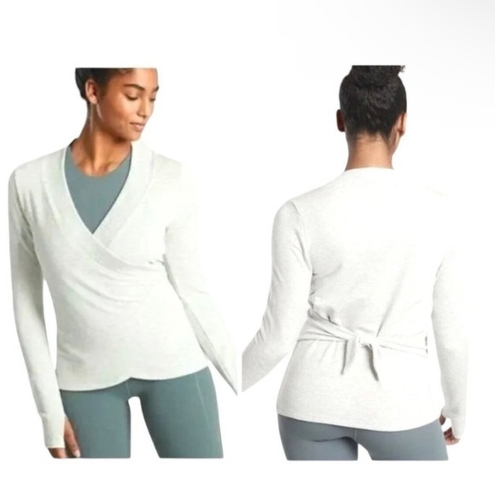 Athleta Gray V Neck Long Sleeve Lightweight Poise Dance Wrap Sweatshirt Top
